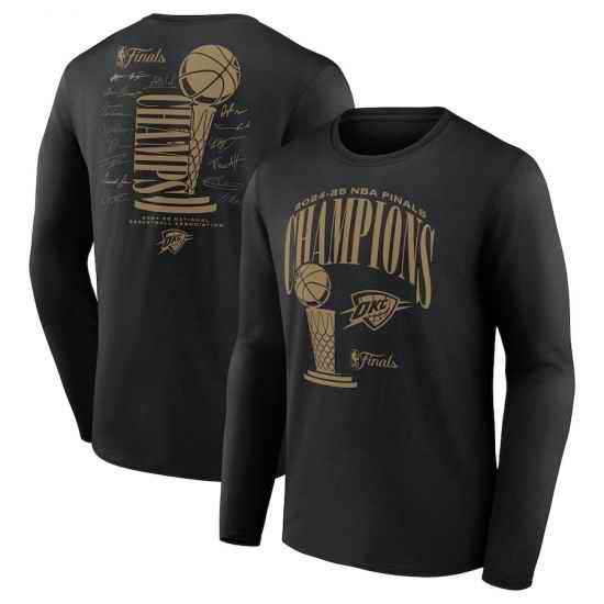 Men Oklahoma City Thunder Black 2025 Finals Champions Double Dribble Long Sleeve T Shirt